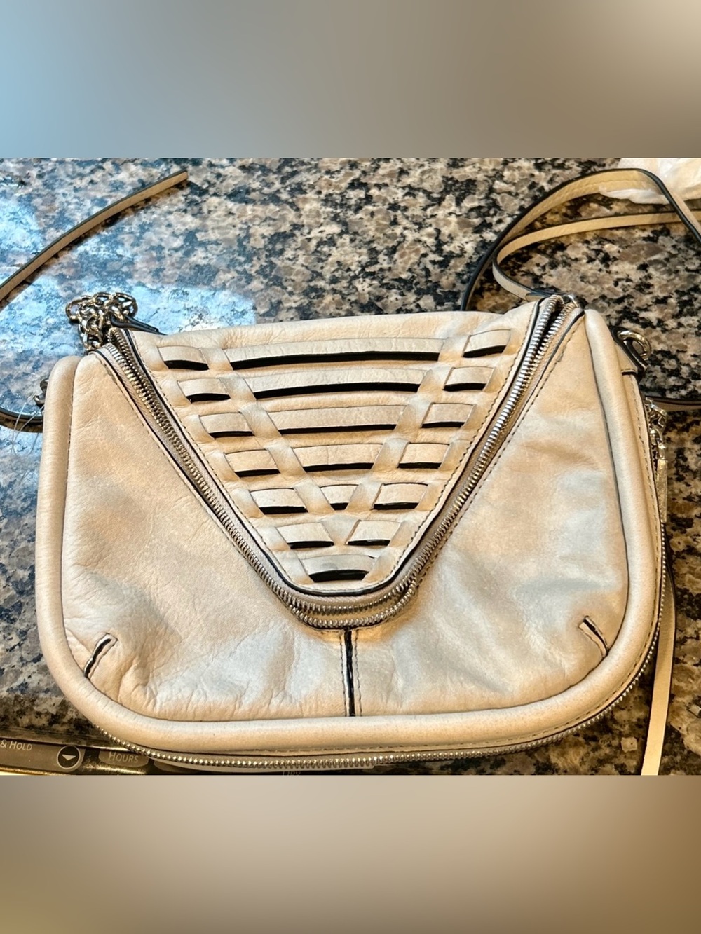She + Lo Metallic Studded Leather Crossbody Bag, Gray/Silver.